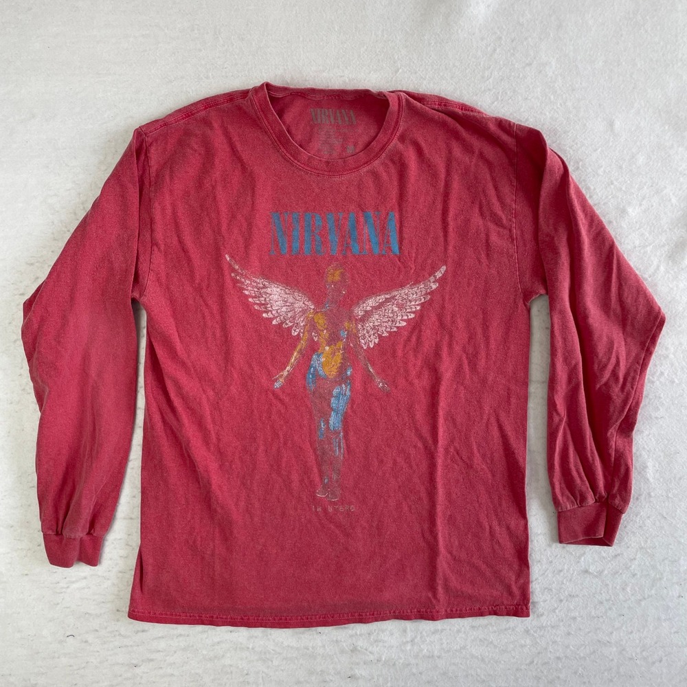 Nirvana Long Sleeve T-Shirt Mens Size M Red In Utero Graphic Band Tee Cotton